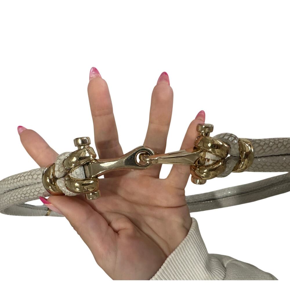 J. McLaughlin Women's Cream Faux Snakeskin Double Cord Waist Belt Hook Buckle - Picture 5 of 6